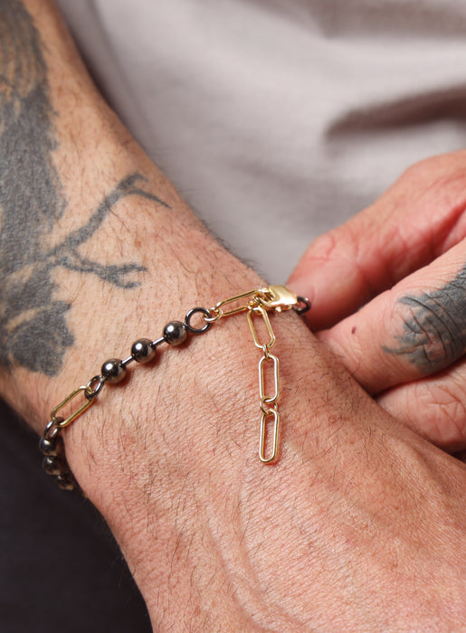14K Gold Filled Gunmetal Sterling Silver Ball Chain Bracelet for Men