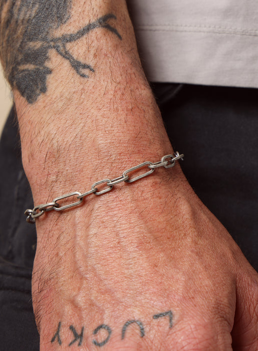 925 Oxidized Sterling Silver Wide Oval Cable Men's Chain Bracelet Bracelets WE ARE ALL SMITH: Men's Jewelry & Clothing.   