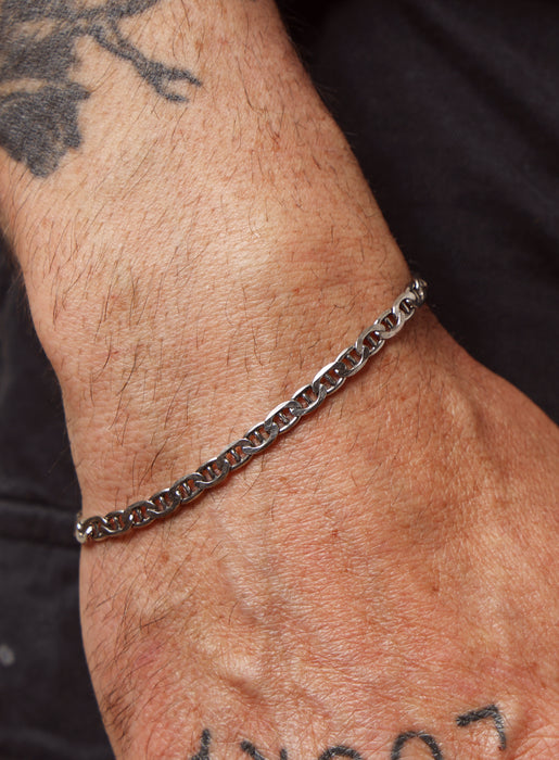925 Oxidized Sterling Double Anchor Chain Bracelet for Men Bracelets WE ARE ALL SMITH: Men's Jewelry & Clothing.   
