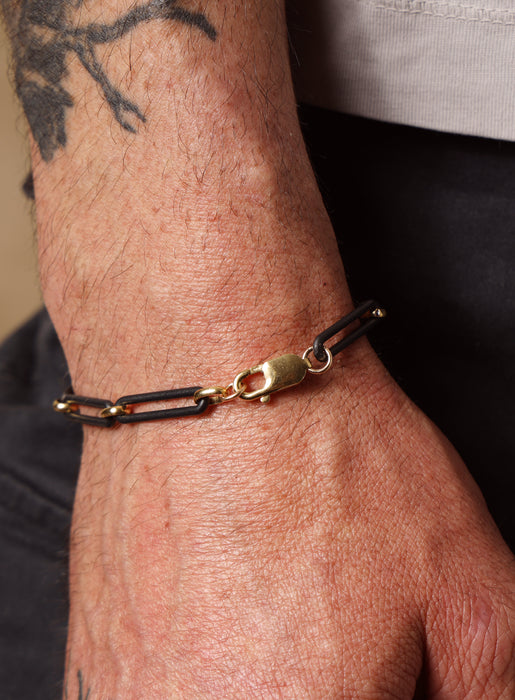 6mm Titanium and 14k Gold Filled Elongated Cable Black and Gold Men's Bracelet Bracelets WE ARE ALL SMITH: Men's Jewelry & Clothing.   
