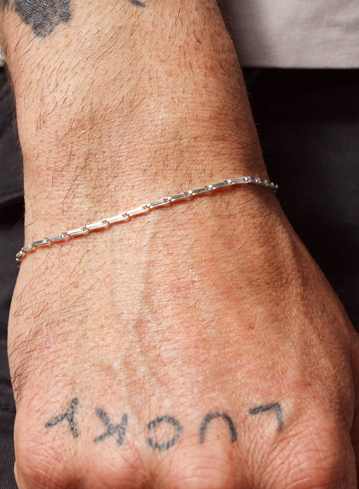 925 Sterling Silver 2mm Minimalist Chain Men's Bracelet Bracelets WE ARE ALL SMITH: Men's Jewelry & Clothing.   