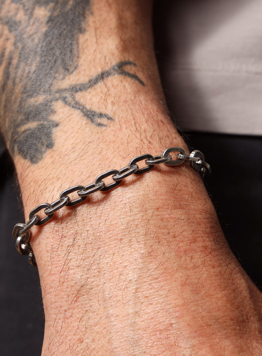 925 Oxidized Sterling Silver Thick Cable Chain Bracelet for Men Bracelets WE ARE ALL SMITH: Men's Jewelry & Clothing.   