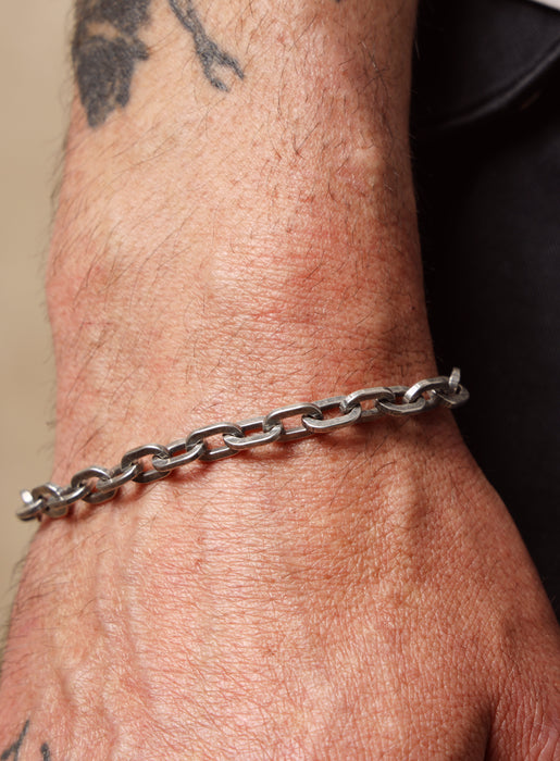 925 Oxidized Sterling Silver Thick Cable Chain Bracelet for Men Bracelets WE ARE ALL SMITH: Men's Jewelry & Clothing.   