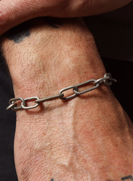 925 Oxidized Sterling Silver Chunky Textured Cable Chain Men's Bracelet Bracelets WE ARE ALL SMITH: Men's Jewelry & Clothing.   