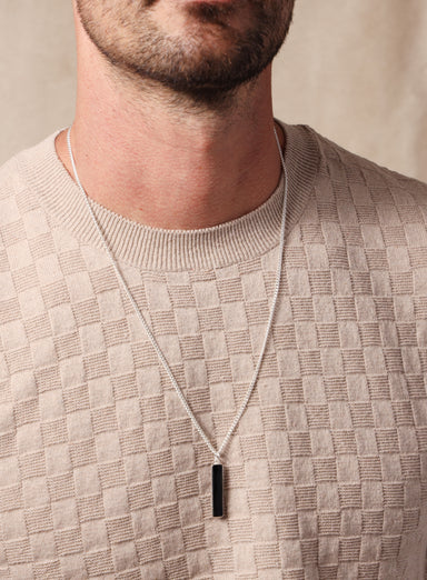 925 Sterling Silver Black Onyx Long Bar Chain Necklace Necklace WE ARE ALL SMITH: Men's Jewelry & Clothing.   