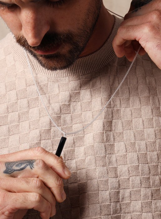 925 Sterling Silver Black Onyx Long Bar Chain Necklace Necklace WE ARE ALL SMITH: Men's Jewelry & Clothing.   