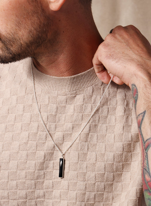 925 Sterling Silver Black Onyx Long Bar Chain Necklace Necklace WE ARE ALL SMITH: Men's Jewelry & Clothing.   