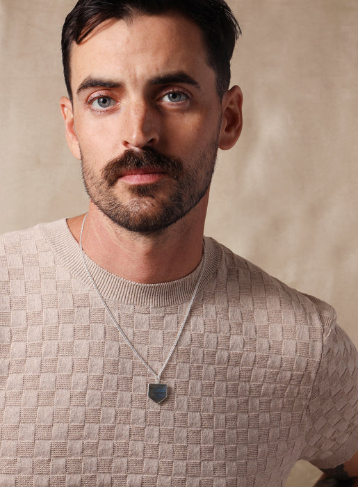 925 Sterling Shield Shape Genuine Labradorite Pendant Necklace Necklace WE ARE ALL SMITH: Men's Jewelry & Clothing.   