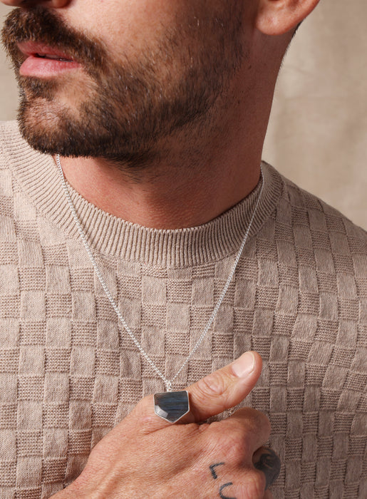 925 Sterling Shield Shape Genuine Labradorite Pendant Necklace Necklace WE ARE ALL SMITH: Men's Jewelry & Clothing.   