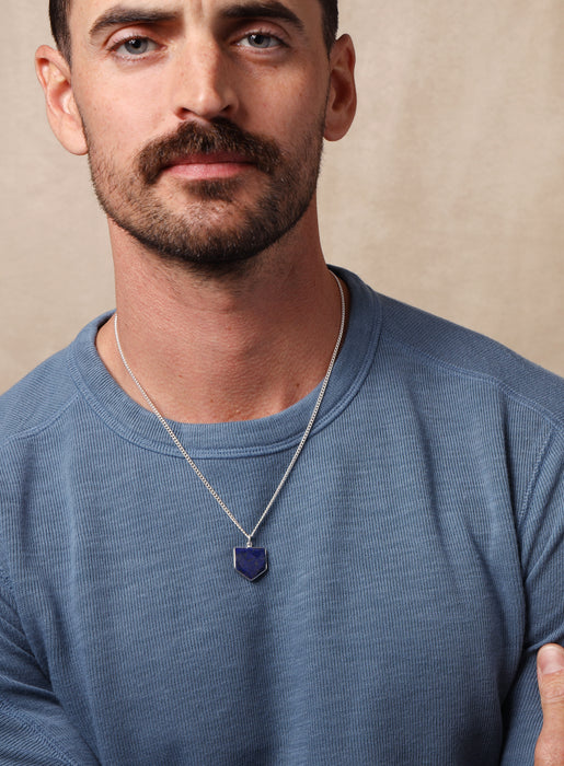 925 Sterling Shield Shape Genuine Lapis Lazuli Pendant Necklace Necklace WE ARE ALL SMITH: Men's Jewelry & Clothing.   