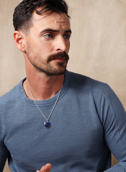 925 Sterling Shield Shape Genuine Lapis Lazuli Pendant Necklace Necklace WE ARE ALL SMITH: Men's Jewelry & Clothing.   
