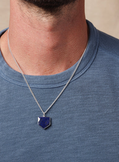 925 Sterling Shield Shape Genuine Lapis Lazuli Pendant Necklace Necklace WE ARE ALL SMITH: Men's Jewelry & Clothing.   