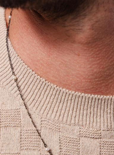 925 Oxidized Sterling Silver Chain with Mini Pearls Chain Necklace for Men Necklace WE ARE ALL SMITH: Men's Jewelry & Clothing.   