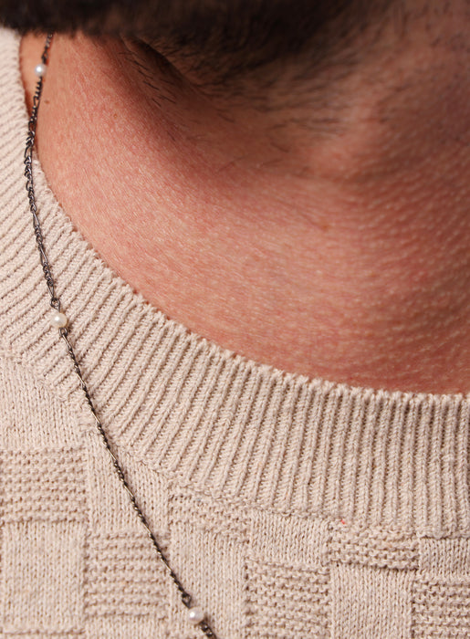 925 Oxidized Sterling Silver Chain with Mini Pearls Chain Necklace for Men Necklace WE ARE ALL SMITH: Men's Jewelry & Clothing.   
