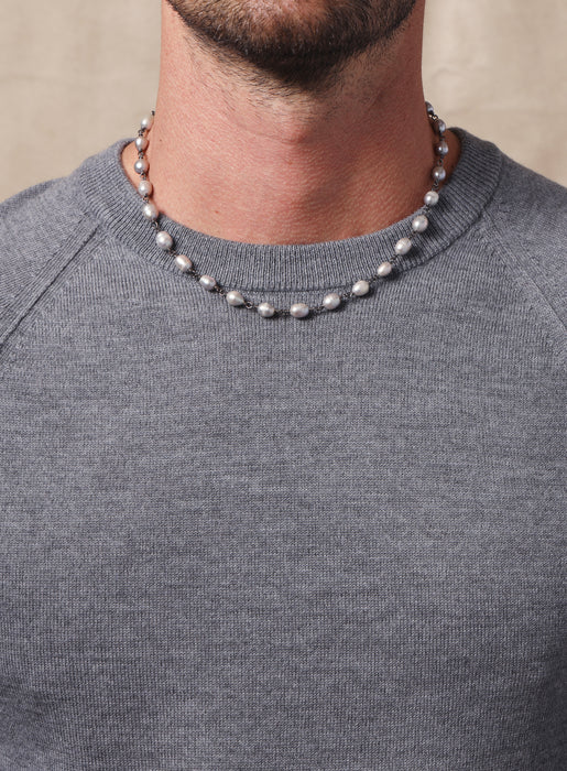 925 Oxidized Sterling Silver Gray Pearls Necklace for Men Necklace WE ARE ALL SMITH: Men's Jewelry & Clothing.   