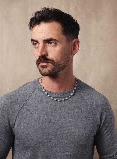925 Oxidized Sterling Silver Gray Pearls Necklace for Men Necklace WE ARE ALL SMITH: Men's Jewelry & Clothing.   