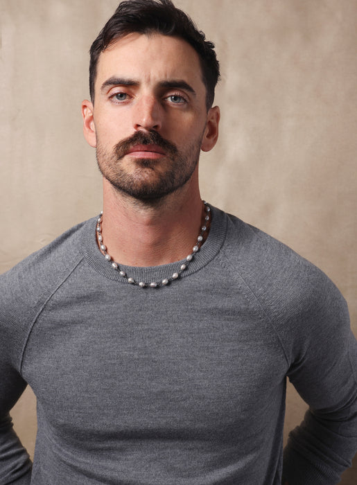 925 Oxidized Sterling Silver Gray Pearls Necklace for Men Necklace WE ARE ALL SMITH: Men's Jewelry & Clothing.   