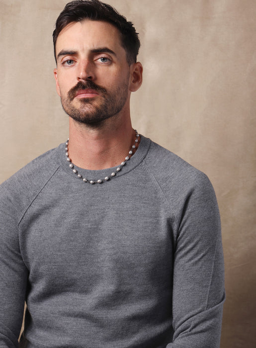 925 Oxidized Sterling Silver Gray Pearls Necklace for Men Necklace WE ARE ALL SMITH: Men's Jewelry & Clothing.   