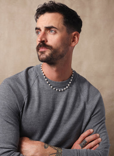 925 Oxidized Sterling Silver White Natural Pearls Necklace for Men Necklace WE ARE ALL SMITH: Men's Jewelry & Clothing.   