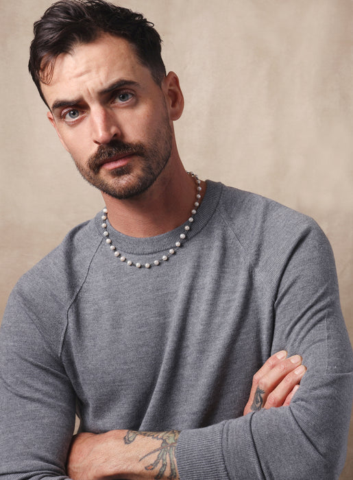 925 Oxidized Sterling Silver White Natural Pearls Necklace for Men Necklace WE ARE ALL SMITH: Men's Jewelry & Clothing.   