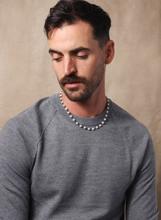 925 Oxidized Sterling Silver White Natural Pearls Necklace for Men Necklace WE ARE ALL SMITH: Men's Jewelry & Clothing.   