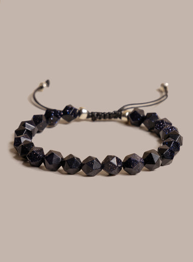 Blue Goldstone and Sterling Silver Men's Bead Bracelet Bracelets WE ARE ALL SMITH: Men's Jewelry & Clothing.   
