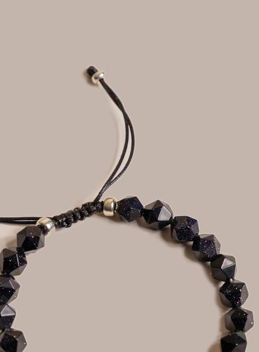 Blue Goldstone and Sterling Silver Men's Bead Bracelet Bracelets WE ARE ALL SMITH: Men's Jewelry & Clothing.   