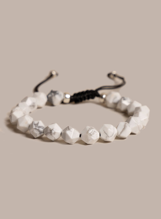 White Howlite and Sterling Silver Bead Bracelet for Men Bracelets WE ARE ALL SMITH: Men's Jewelry & Clothing.   