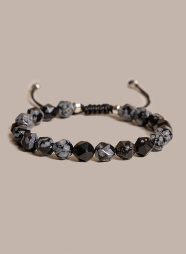 Snowflake Obsidian and Sterling Silver Men's Bead Bracelet Bracelets WE ARE ALL SMITH: Men's Jewelry & Clothing.   