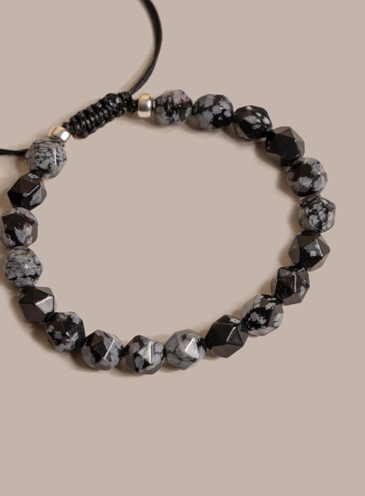 Snowflake Obsidian and Sterling Silver Men's Bead Bracelet Bracelets WE ARE ALL SMITH: Men's Jewelry & Clothing.   