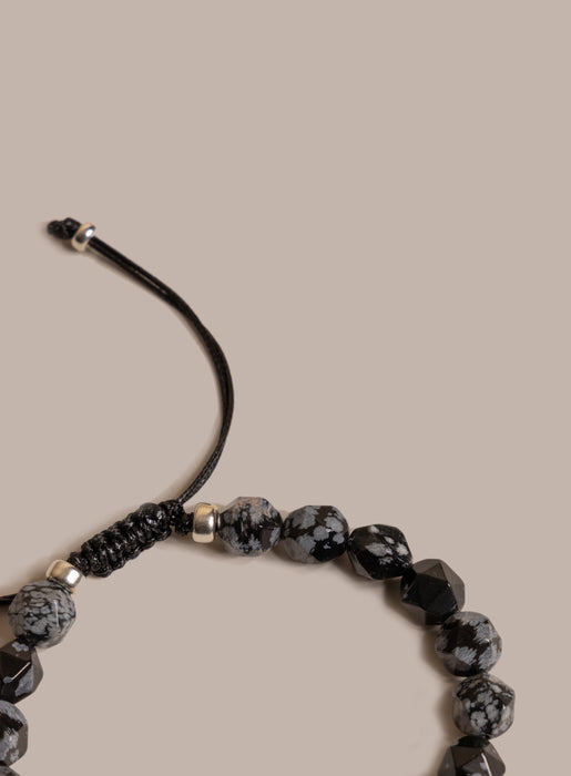 Snowflake Obsidian and Sterling Silver Men's Bead Bracelet Bracelets WE ARE ALL SMITH: Men's Jewelry & Clothing.   