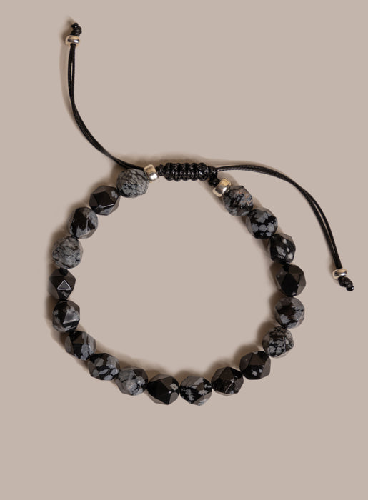 Snowflake Obsidian and Sterling Silver Men's Bead Bracelet Bracelets WE ARE ALL SMITH: Men's Jewelry & Clothing.   