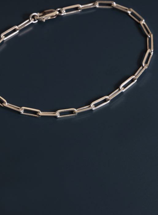 925 Sterling Silver Elongated Cable Chain Bracelet for Men