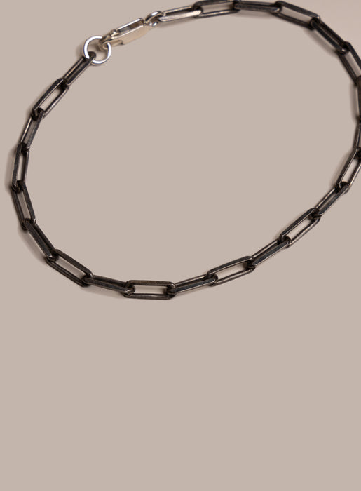 925 Oxidized Sterling Silver Elongated Cable Chain Bracelet for Men Bracelets WE ARE ALL SMITH: Men's Jewelry & Clothing.   
