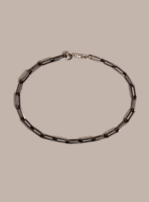 925 Oxidized Sterling Silver Elongated Cable Chain Bracelet for Men Bracelets WE ARE ALL SMITH: Men's Jewelry & Clothing.   