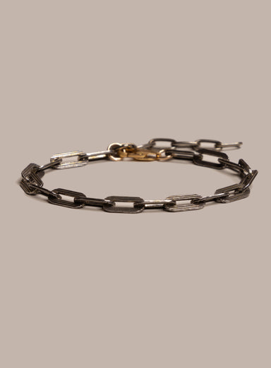 925 Oxidized Sterling Silver Textured Cable Chain with 14k Gold Filled Contrast Clasp Bracelet for Men Bracelets WE ARE ALL SMITH: Men's Jewelry & Clothing.   