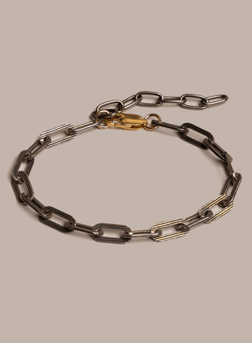 925 Oxidized Sterling Silver Textured Cable Chain with 14k Gold Filled Contrast Clasp Bracelet for Men Bracelets WE ARE ALL SMITH: Men's Jewelry & Clothing.   