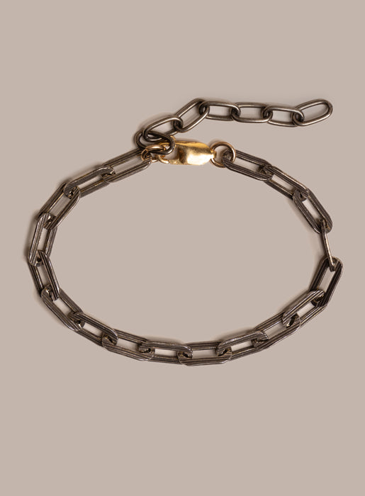 925 Oxidized Sterling Silver Textured Cable Chain with 14k Gold Filled Contrast Clasp Bracelet for Men Bracelets WE ARE ALL SMITH: Men's Jewelry & Clothing.   