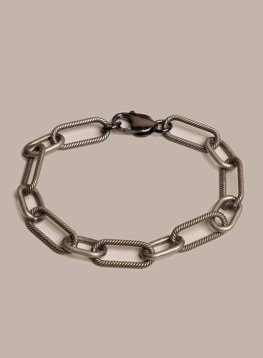 925 Oxidized Sterling Silver Chunky Textured Cable Chain Men's Bracelet Bracelets WE ARE ALL SMITH: Men's Jewelry & Clothing.   