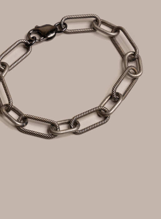 925 Oxidized Sterling Silver Chunky Textured Cable Chain Men's Bracelet Bracelets WE ARE ALL SMITH: Men's Jewelry & Clothing.   