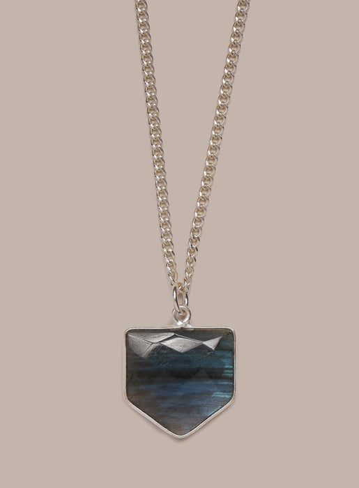 925 Sterling Shield Shape Genuine Labradorite Pendant Necklace Necklace WE ARE ALL SMITH: Men's Jewelry & Clothing.   
