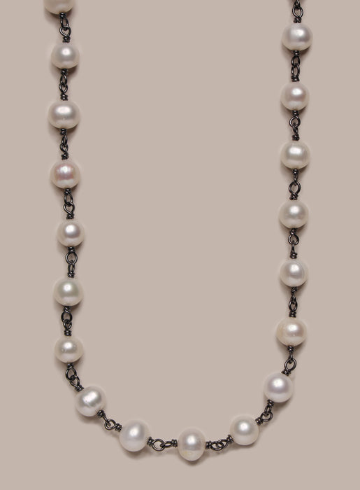 925 Oxidized Sterling Silver White Natural Pearls Necklace for Men Necklace WE ARE ALL SMITH: Men's Jewelry & Clothing.   