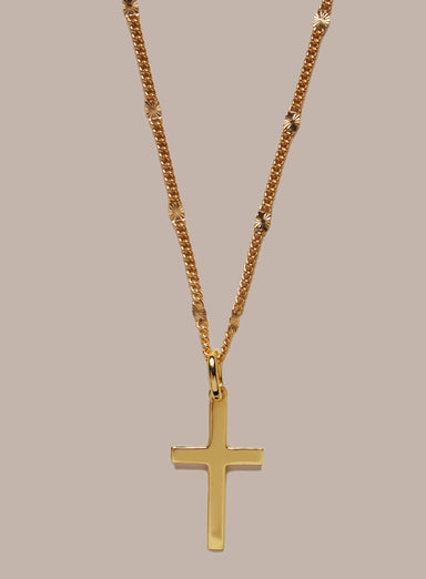 Vermeil Gold Cross on 14k Gold Filled Curb Starburst Chain Necklace for Men Necklaces We Are All Smith   