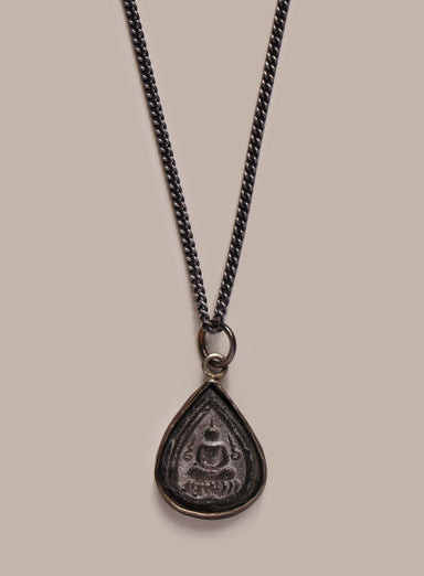 Oxidized Drop Sitting Buddha Pendant on 2mm Curb Chain Jewelry We Are All Smith
