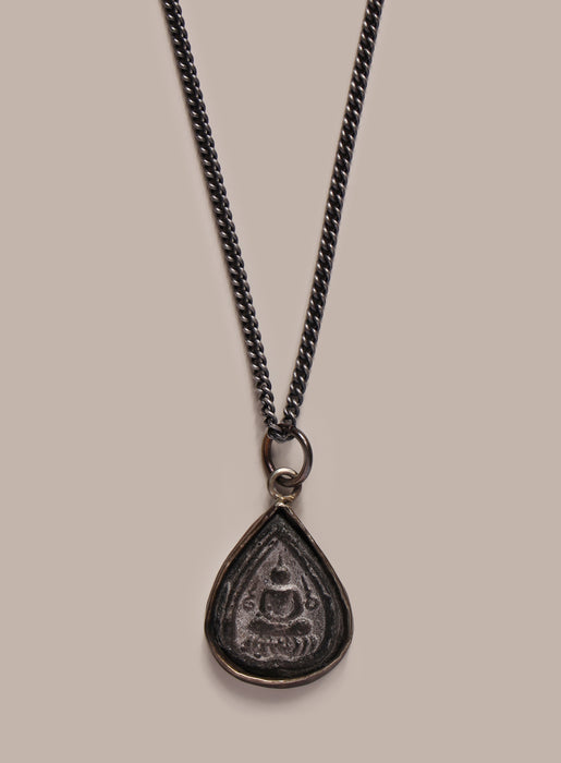 Oxidized Drop Sitting Buddha Pendant on 2mm Curb Chain Jewelry We Are All Smith