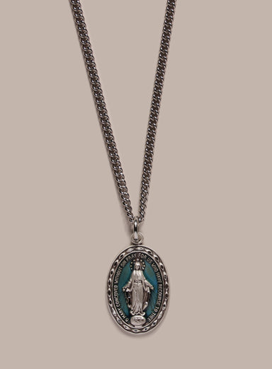Sterling Silver Enamel Miraculous Medal Oval Pendant for Men Necklace WE ARE ALL SMITH: Men's Jewelry & Clothing.