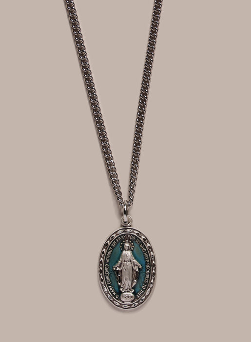 Sterling Silver Enamel Miraculous Medal Oval Pendant for Men Necklace WE ARE ALL SMITH: Men's Jewelry & Clothing.