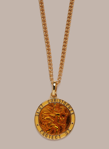 Vermeil Gold Saffron Yellow Enamel Saint Christopher Medal Necklace for Men Necklace WE ARE ALL SMITH: Men's Jewelry & Clothing.