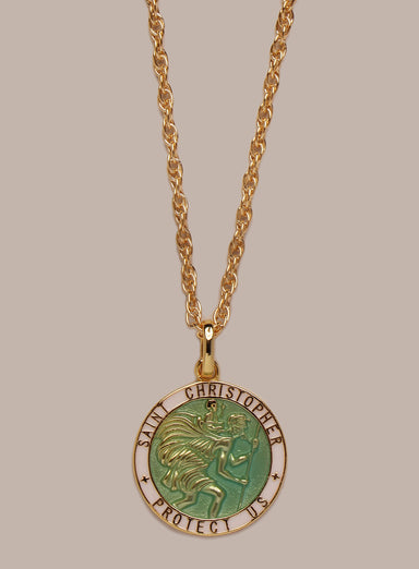 Vermeil Gold Light Blue Enamel Saint Christopher Medal Necklace for Men Necklace WE ARE ALL SMITH: Men's Jewelry & Clothing.