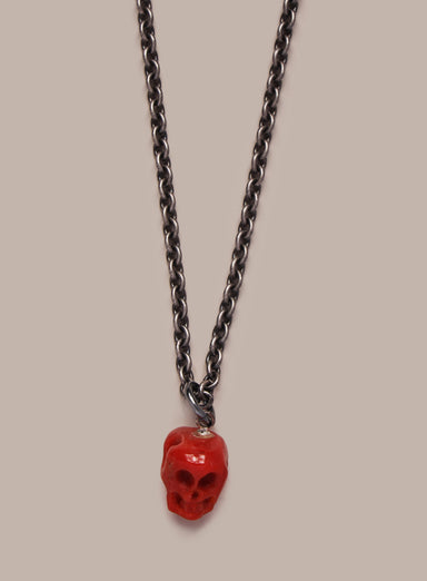 Genuine Red Coral Skull Pendant Necklace for Men Jewelry We Are All Smith